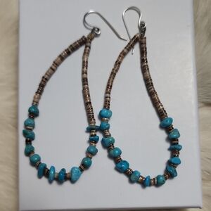 Sterling Silver Navajo Natural Sleeping Beauty Turquoise & Heishi Shell Earrings